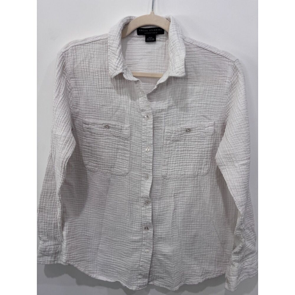 Social Standard by Sanctuary White Button Down Shirt Long Sleeve Small